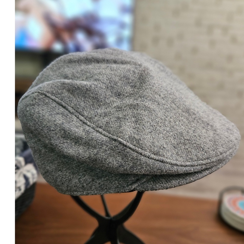 Stormy Kromer Flat Cap Mens 7 5/8 Grey Wool Ivy Newsboy Peak Hat Made in USA